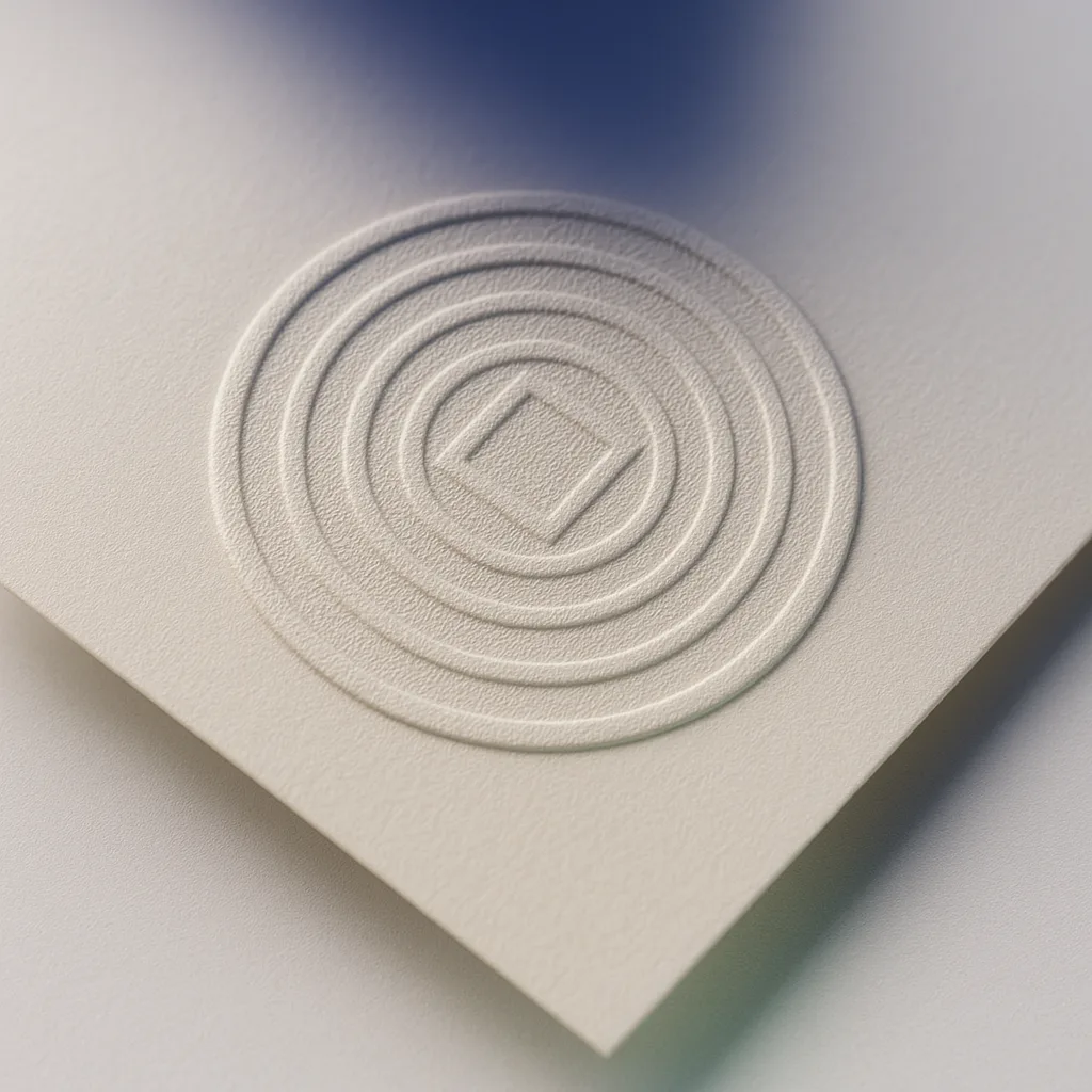 An embossed seal pressed into heavy card